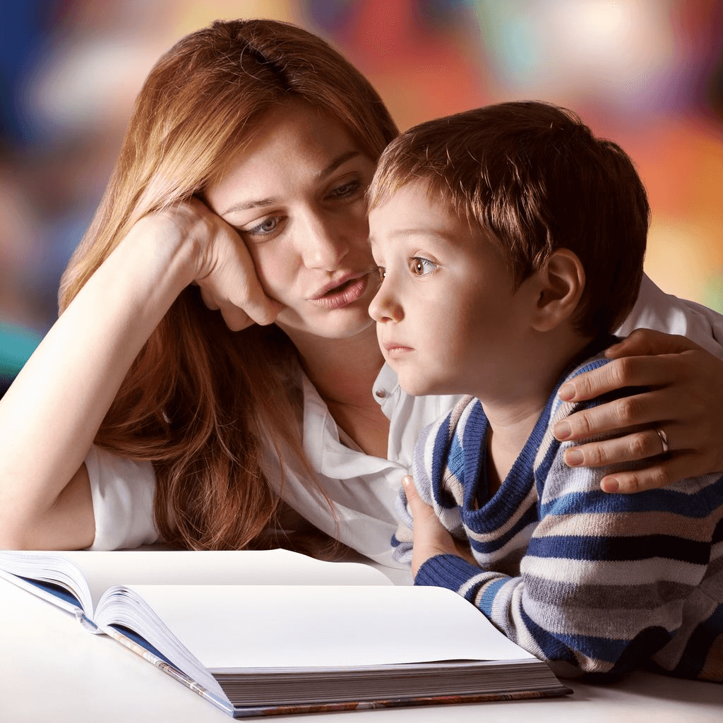 Mother and child reading together